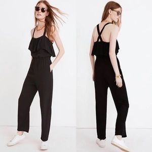 Madewell Apron Ruffle Black Jumpsuit size Medium